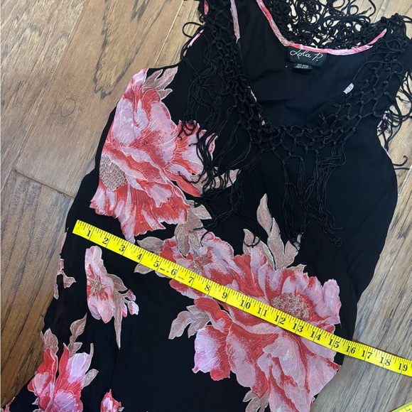 Vintage Whimsigoth Boho Fairycore Black Floral Fringe Chiffon Dress Beaded - Picture 13 of 15